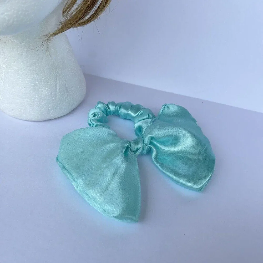 2 New Stin Women Girls Bow Headband Hair Tie Blue Satin